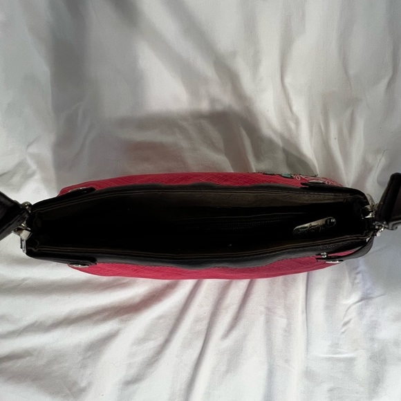 Thirty One Pink Blue White Floral Embroidered Appliqué Skirt Purse Shoulder Bag - Picture 7 of 12